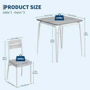 Dining Table Set for 2 Small Dining Room Table with 2 Cozy Chairs 3-Piece Farmhouse Kitchen Table Set Space Saving Dining Table for Apartment Small Spaces White Gray with 2 Chairs