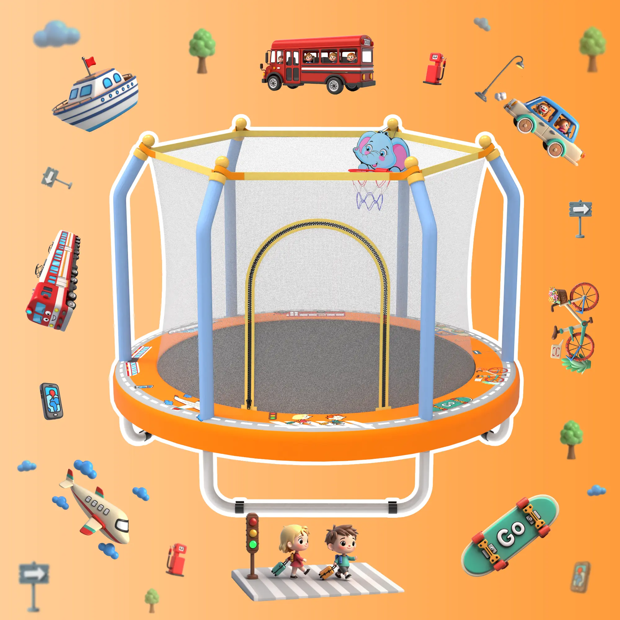 Mersco 55 inch Indoor/Outdoor Toddler Trampoline, Mini Trampoline for Kids with Enclosure and Basketball Hoop, Birthday Gifts,ASTM Approved, Pink,small trampoline gift For Boys Girls,Easy to Assemble Indoor-Outdoor, Fun, Safe, Durable,summerwins