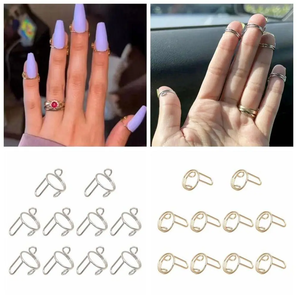 Quick Wear Nail Rings Fingertip Nail Rings for False Nail Women Girls Phalanx Ring Adjustable Reusable Nail Art Decoration