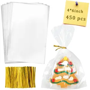 Cellophane Bags 450 count 4X6  Bags with Ties Goodie Bag Clear Plastic Bag for Packaging Party Favor  Cookie Candy Bakery Christmas Valentines Day Easter Cellophane Wrap