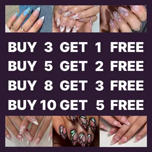 Buy 10 Get 5 Free! Machine-Made Almond Nails Collection 24pcs Press-On Nails with Rhinestones & Flowers French Style Glue-On Nails for Women Girls Full Cover Shiny Glitter Long Lasting Quality Eco-Friendly Safe ABS Material