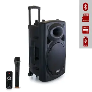 beFree Sound 15 Inch Bluetooth Powered Portable PA Party Speaker Audio Metal Microphone Rechargeable Adapter Card Connection Devices