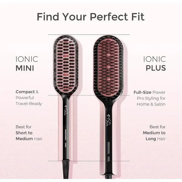 TYMO Hair Straightener Brush Upgraded Ionic Compact Straightening Brush | 1 Billion Ions, Hot Comb, Mini Flat Iron, 16 Temps, Fast, Smooth Styling, Dual Voltage, Pink