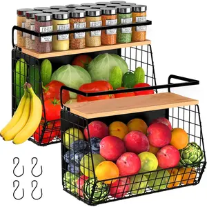 2 Pack Spice Rack Organizer for Refrigerator, Shelf for Fridge with Wood Lid, Organizer for & Laundry, and Onion Bins, Large Container, Magnets