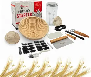 Camayas Sourdough Starter Kit - Sourdough Bread Baking Supplies - Bread Making Tools Including 9” Banneton Bread Proofing Basket, 1000ML Sourdough Jar, Whisk, Scraper, Bread Lame, Cloth Liner