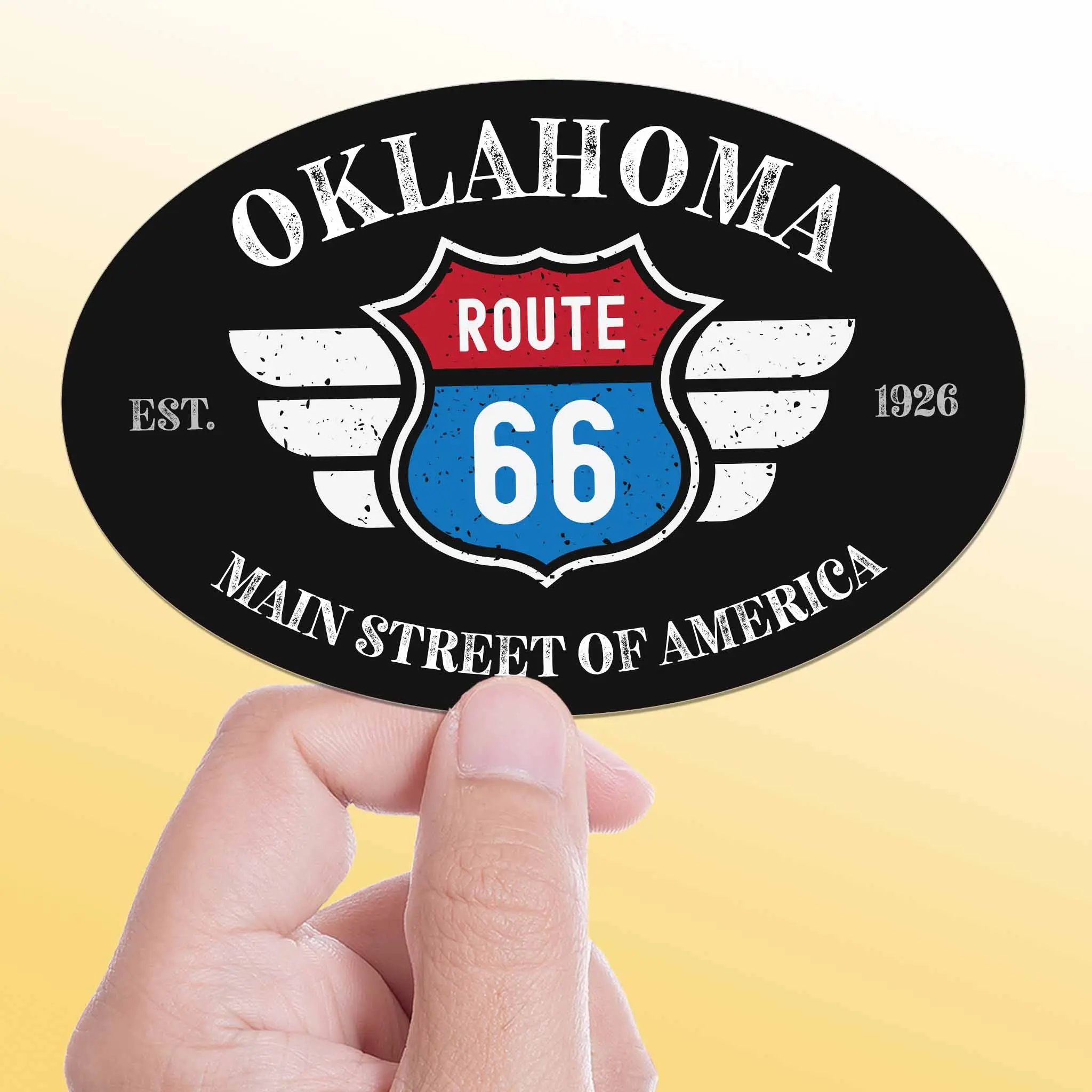 Oklahoma Route 66 Sticker - OK Black Oval Decal