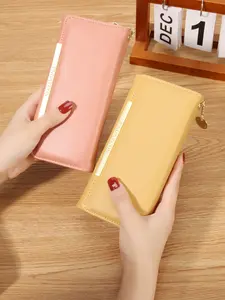 New Women's Wallet Korean Long Pure Color Two-Fold Bag, Ultra-Multi Card Slots Handbag, Plain Zero Wallet, Fashion Accessory