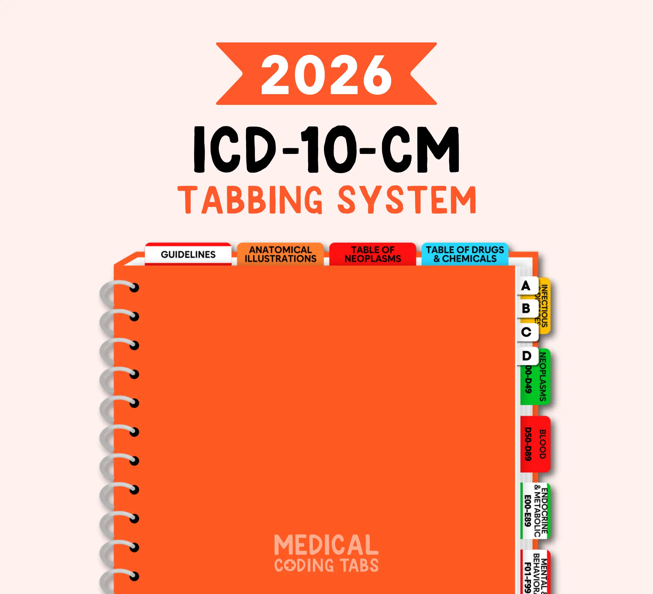 2026 ICD-10-CM - Tabbing System | Medical Coding Tabs | Book Tabs (Book NOT included)