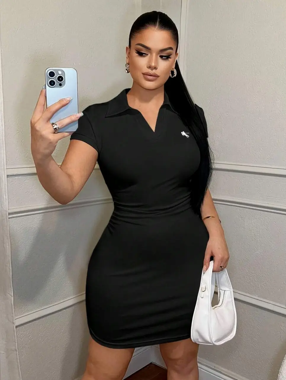 Rib-Knit Bodycon Mini Dress With Collar Ruched Details Slim Fit Short Sleeve Casual Wedding Dress - TikTok Shop Rib-Knit Bodycon Mini Dress With Collar Ruched Details Slim Fit Short Sleeve Casual Wedding Dress - TikTok Shop