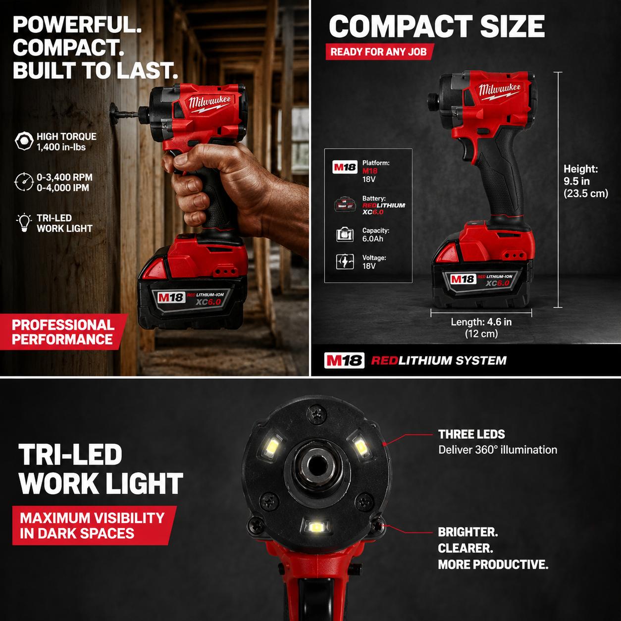 Milwaukee Compact Brushless Cordless Drill-Driver Bare Unit with 1 Battery, Power Tool with Versatile Speed Settings, Standard Bit Chuck, Stable Performance, Ideal for DIY, Auto Repair, Power Tools, Impact Drill