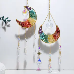 Sun Catcher Dream Catcher Wind Chime 7 Chakra Moon Chips Home Decoration Natural Healing Crystal Chips Gorgeous Stone Gemstone Jewelry Energy Love Girlfriend Boyfriend Souvenir Valentine Anniversary New Year Christmas Halloween Birthday Gift