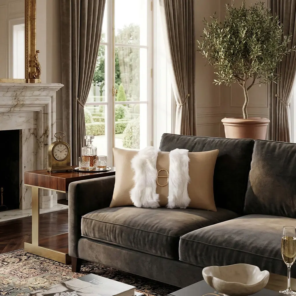 Atlas Ivory Beige Faux Fur Lumbar Pillow