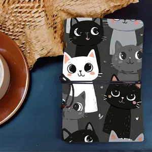 Vintage A6 Blank Notebook Thick Vintage Yellow Paper Ideal Back-to-School Must-Have, Onboarding Gift & Christmas Souvenir for Collection with Pattern on the Cover  Cute black, white and gray cats