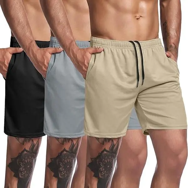 COOFANDY Men's 3 Pack Workout Gym Shorts Mesh Athletic Shorts Lightweight Bodybuilding Training Quick Dry Short Pants with Elastic Waistband & Adjustable Drawstring