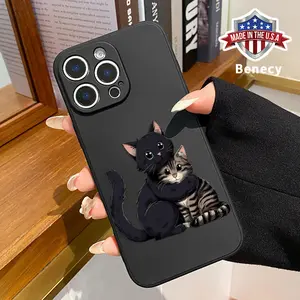 Hug The Tabby Cat Pattern Straight Edge Phone Case Soft Case for iPhone 16 15 14 Pro Max 13 12 11 XR E XS Plus Shockproof Drop Protection Rugged Durable Silicone Cover