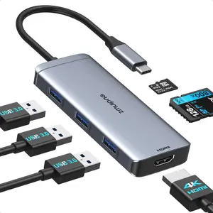 USB C Hub Adapter for MacBook Pro Air USB-C HDMI Port Dongle for Mac Converter 6 in 1 with 4K HDMI,USB 3.0 Ports,SD,TF for MacBook m1 m2 iPhone 15 Dell XPS HP Lenovo Surface and Other Type C Devices