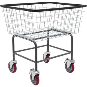 Steel Wire Laundry Cart, Wire Laundry Basket Cart with 4" Casters, Heavy Duty Commercial Rolling Laundry Basket for Clothes Storage, 26.77"D x 21.5"W x 26"H