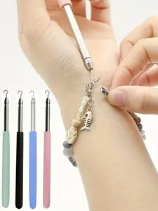 4counts Stainless steel quick-wear jewelry bracelet wearing bracelet necklace hook tool - wrist fixing accessory, easy to wear and remove jewelry effortless tool small assistant stick, jewelry assistant, portable adjustable bracelet accessory tool.