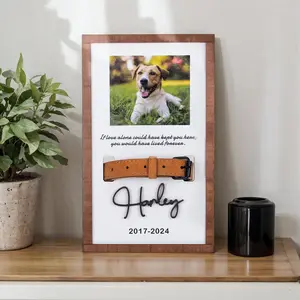 Custom Dog Memorial Collar Sign | Personalized Pet Memorial Frame with Collar Holder | Pet Loss Sympathy Gift | Dog Remembrance Keepsake Decor, 2 layered