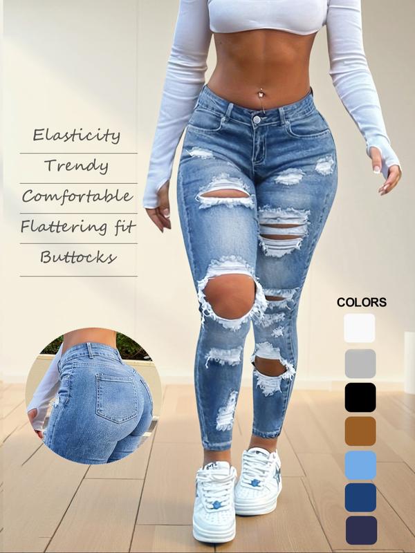 NVFelix Women's High Waist Ripped Skinny Jeans with Butt Lifting Design, Elastic Denim for Valentine's Day Fashion
