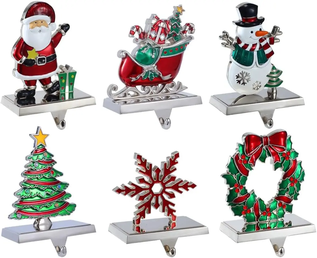 6 Pack Christmas Stocking Holders for Mantle Fireplace Stand Hanger Xmas Stocking Hooks Weighted Hangers for Xmas Holiday Decoration (Set of 6 Stocking Holders)