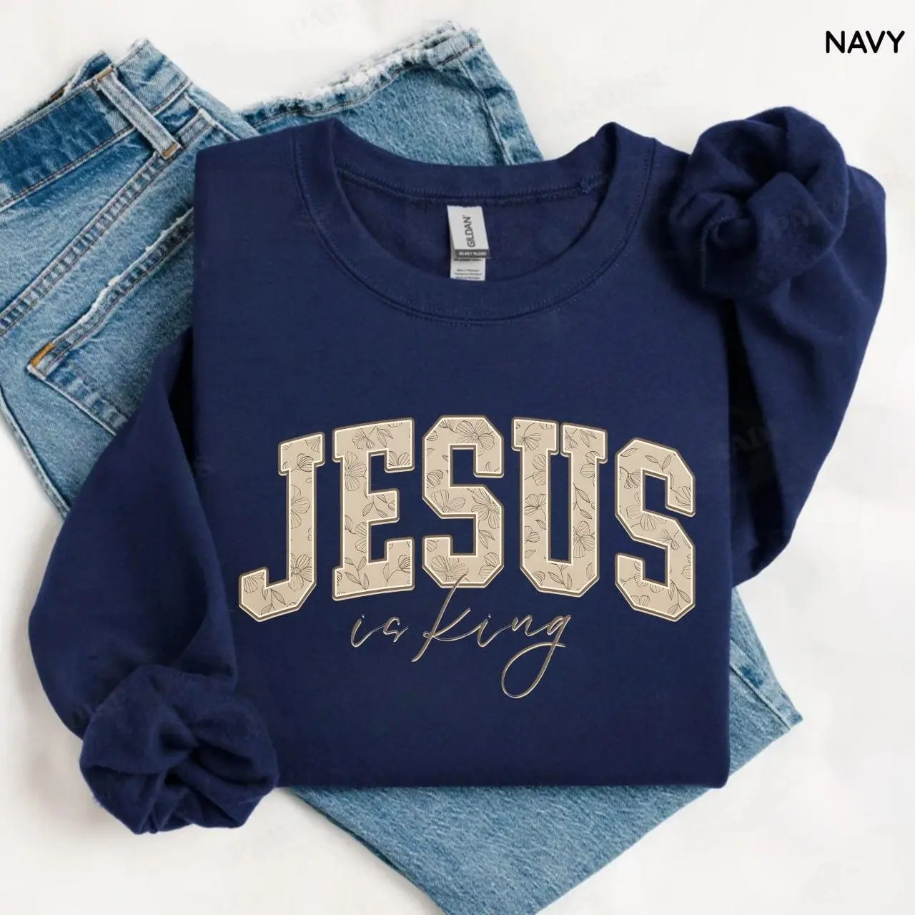 Jesus Is King Sweatshirt, Minimalist Christian Crewneck, Faith Based Boho Pullover, Religious Cotton Top, Christian Gift Apparel Cotton Fabric, Gildan for Men and Women, Gift for Him or Her