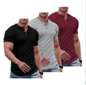 Men's Plain Muscle Slim Fitted Henley Shirts Crewneck Longline T-Shirt Gym Workout Athletic Shirt Tees with Button Menswear Casual Tops,Men's Classic Streetwear Clothing for Daily Wear,Fall Fashion Outfits 2026