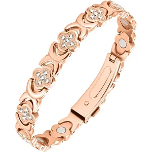 Fashion four-leaf clover copper bracelet, Four-leaf clover magnetic bracelet, Rose gold adjustable bracelet, Infinity four-leaf clover design, Single-row magnetic bracelet, Unisex, Perfect for everyday wear.