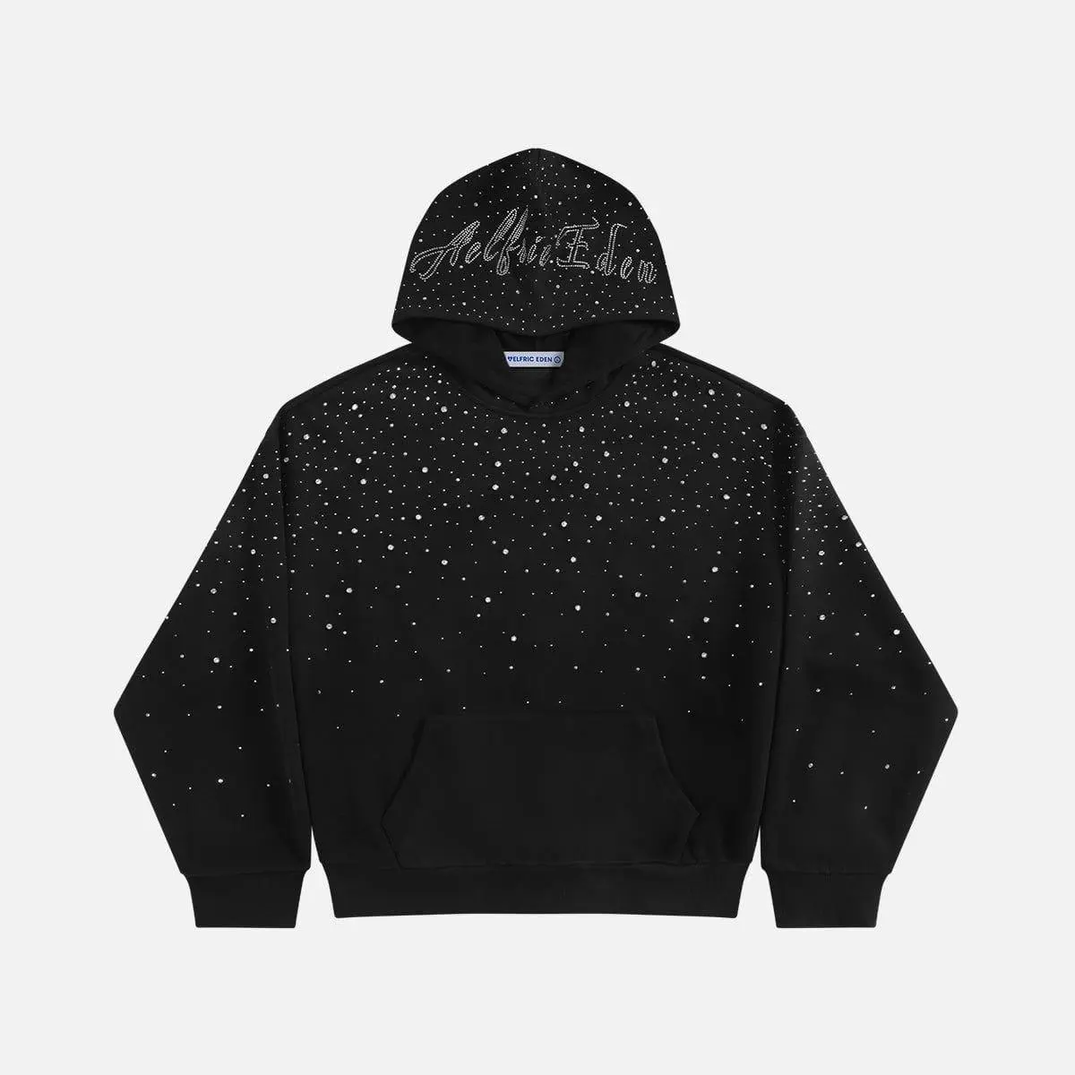 Aelfric Eden Rhinestone Hoodie, Vintage Washed Streetwear Pullover, Y2K Oversized Fit Unisex Sweatshirt with Pockets Casual Menswear