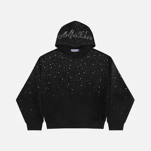 Aelfric Eden Rhinestone Hoodie, Vintage Washed Streetwear Pullover, Y2K Oversized Fit Unisex Sweatshirt with Pockets Casual Menswear
