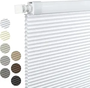 No Drill No Tools Blackout Cellular Shades Easy to CordlessHoneycomb ,White Blinds Thermal Insulated Noise Reduction, for Indoor Windows Custom Size Install