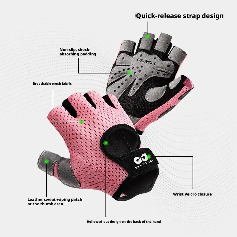 Women's Pink Nonslip Butterfly Mesh Fitness Gym Gloves - Athletic Accessory, Workout Accessories, Breathable Half-Finger, Shock-Absorb, Wear-Resistant Palm, Grip with Control, Less Hand Fatigue for Weight Lift Fitness Exercise Accessories