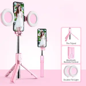 4 in 1 Wireless Bluetooth Compatible Selfie Stick LED Ring Light Extendable Handheld Monopod Live Tripod for Iphone 16 15 14 13 SZKOSTON