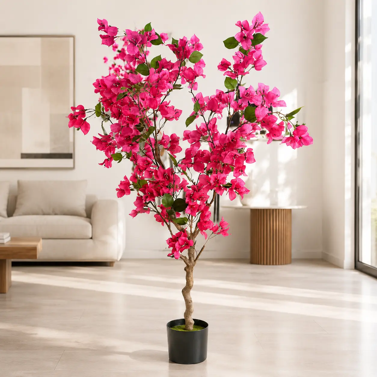 4FT Artificial Bougainvillea Tree with Black Pot, Realistic Pink Faux Flowering Plant for Living Room, Bedroom, Office & Entryway Decor sohochic