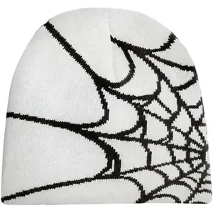Y2K Beanies Spider Web Pattern Beanie Wool Knit Skull Cap Winter Streetwear Outdoor Hats for Women Man Teenagers