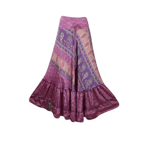 Women's Flowy Maxi Skirt Purple Floral Skirt Patchwork Boho Skirt Dress M/L