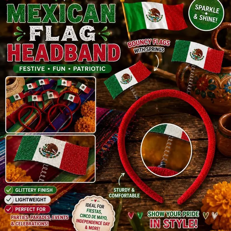 Unisex Printed Mexican Headbands - 5 Pack.