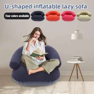 Casual inflatable sofa U-shaped flocking with armrest backrest seat outdoor pvc indoor portable single inflatable chair