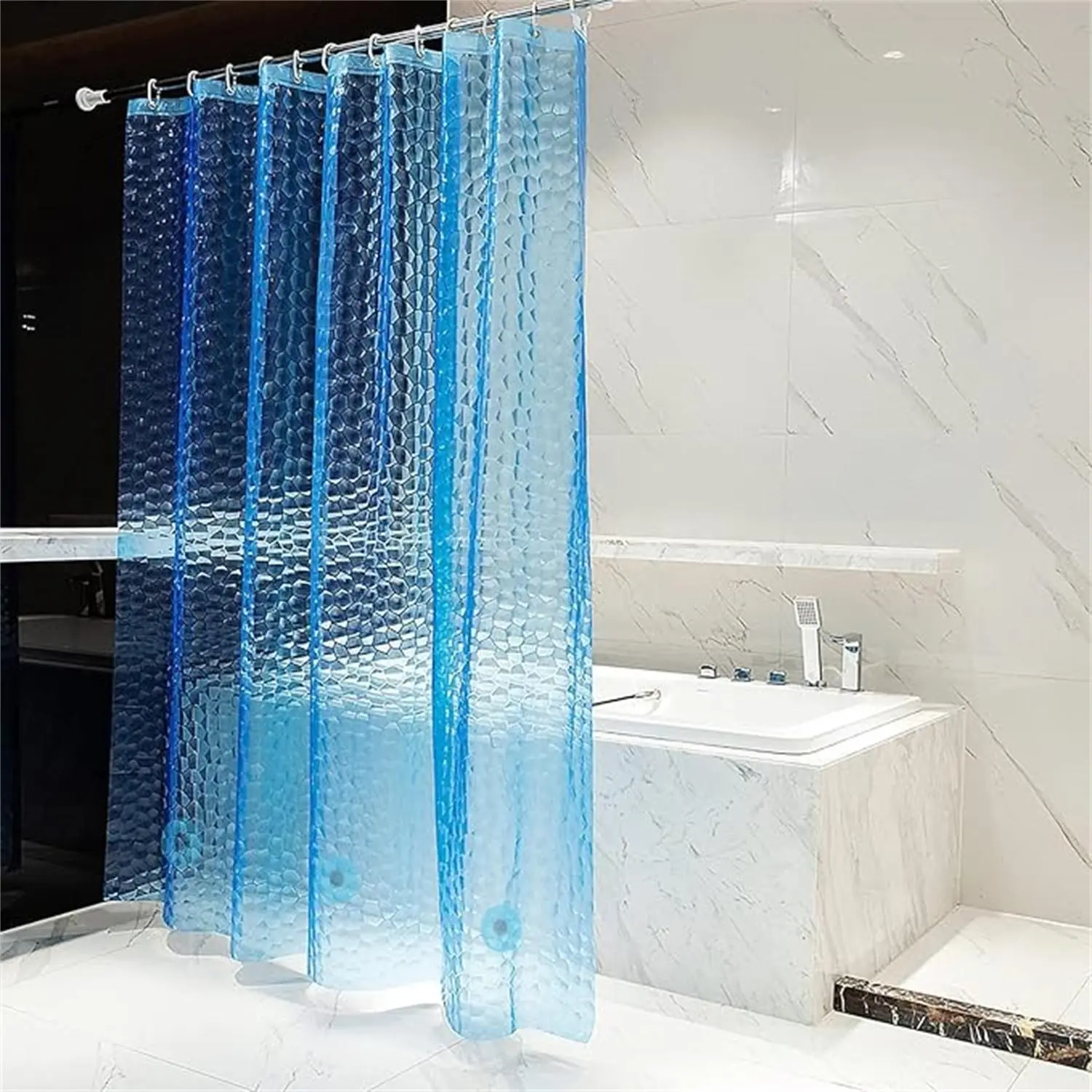 Water Cube Pattern Shower Curtain Liner, 1 Count 3D Clear Shower Curtain, Decorative Shower Curtain, Simple Decoration Shower Curtain with Hooks for Home Bathroom Dormitory Salon Bathroom Shower Curtains Accessory, Bathroom Decoration Accessories