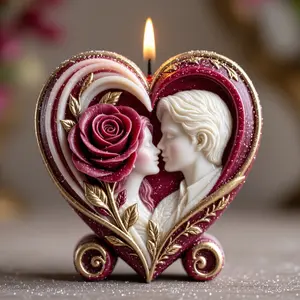 Romantic Couple Heart Candle Silicone Mold, Side Face Kiss & Rose Relief Wax Mould, DIY Aromatherapy Making Tool, Scented Wax Melts