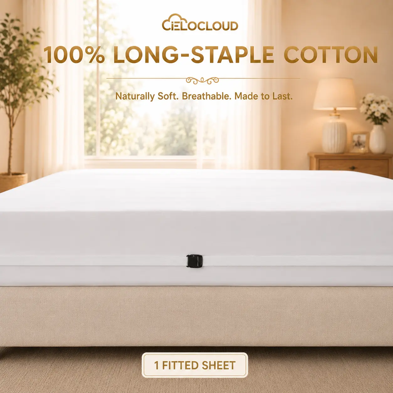 CieloCloud The Ultimate No Slip Fitted Sheet, Egyptian Cotton Luxury hotel Bedding with Dual Lock Design, Silky Soft Sateen Sheets, Breathable Comfortable Mattress Cover Keeps Sheets Perfectly in Place queen bed linen durable comfort deep pocket fit