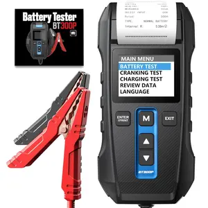 Tester 12V 24V 100-2000CCA Lead-Acid ,  BT300P Alternator Tester, Load Tester, with Built-in Printer, Spark Free Metal Clamps, Automatic Reverse Polarity Protection