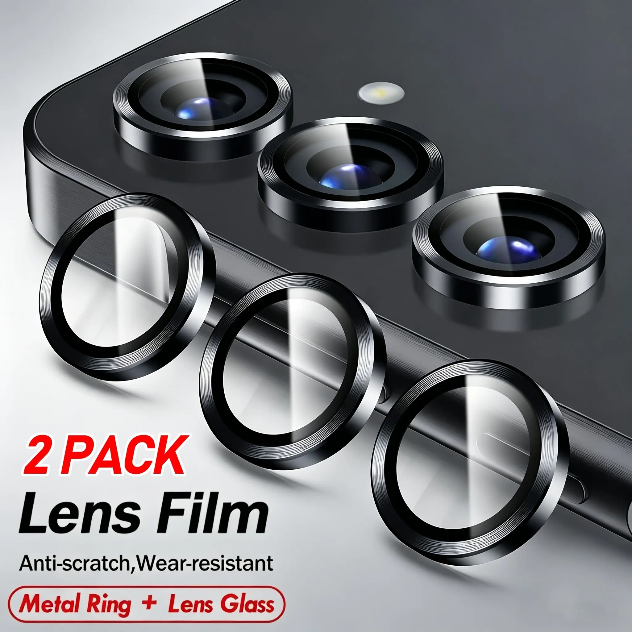 2 pcs Camera Optical Lens Protector For Samsung Galaxy A17 A27 A37 A57 A07 A16 A26 A36 A56 A05 A05S A15 A25, Smartphone Camera Accessories, Cell Phone Accessories, 9H Tempered Glass Camera Cover, Automatic-Alignment Aluminum Alloy Rings