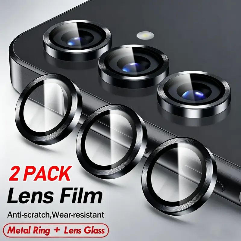 2 pcs Camera Optical Lens Protector For Samsung Galaxy A17 A27 A37 A57, Smartphone Camera Accessories, Cellphone Accessories, 9H Tempered Glass Camera Cover, Automatic-Alignment Aluminum Alloy Rings