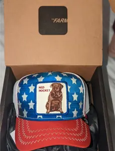 Goorin Bros (2022) “Red Rocket” Trucker Hat Dog Patch Stars Stripes Rare NWT