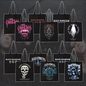[COLLECTION] Bad Omens Tote Bag, Gothic Rock Band Graphic Tote, Heavy Metal Aesthetic Canvas Bag, Emo Alternative Music Tote Bag, Black Streetwear Shoulder Bag, Gift for Metal Music Lovers, Rock Music Gift for Men & Women.