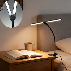 USB Dual Head Soft Tube LED Clip Light, Table Lamp, Desk Lamp, Adjustable 0-90° Angle, 360° Bendable, Indoor Lighting, USB Powered Lamp