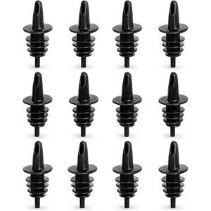 Bottle Pour Spouts 12 Pack – Free Flow Liquor, Olive Oil, Coffee Syrup & Shaved Ice Bottle Pour Spouts – Leak Resistant Plastic Speed Pourers (12,Black)