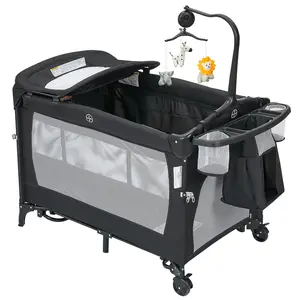 Pack and Play with Bassinet 4‑in‑1 Baby Playpen, Foldable Playard with Changing Table, Portable Nursery Center for Newborns & Toddlers