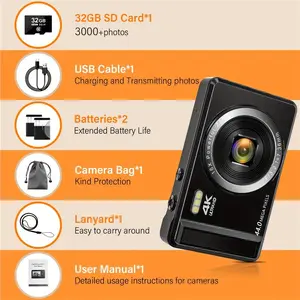 16X Digital Zoom 4K Portable Mini Camera - Autofocus, 32GB SD Card, Rechargeable Lithium-Polymer Battery, Dual Power Mode, Compact and Lightweight Design